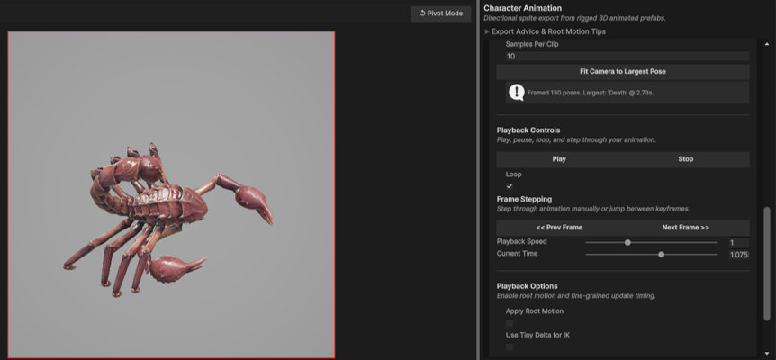 Selecting a clip and scrubbing the Current Time slider to a chosen pose