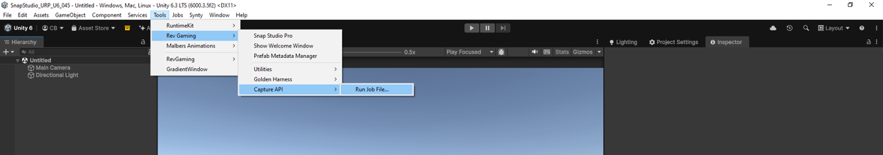 The Run Job File menu item under Tools → Rev Gaming → Capture API