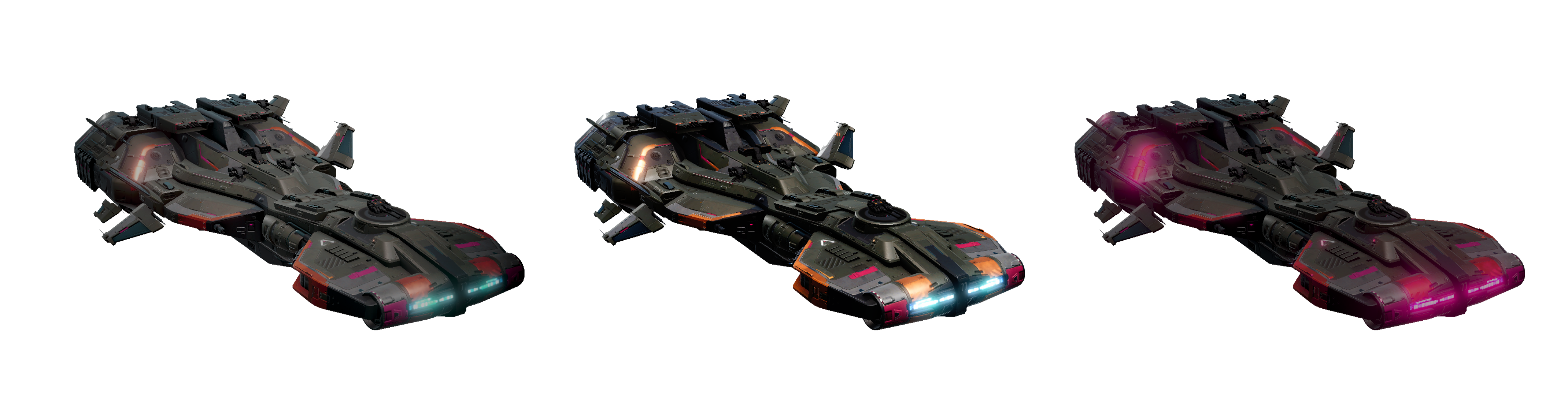 The same ship under three different Global Volume grades