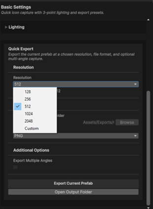 The Resolution popup and the live Final Export Size readout