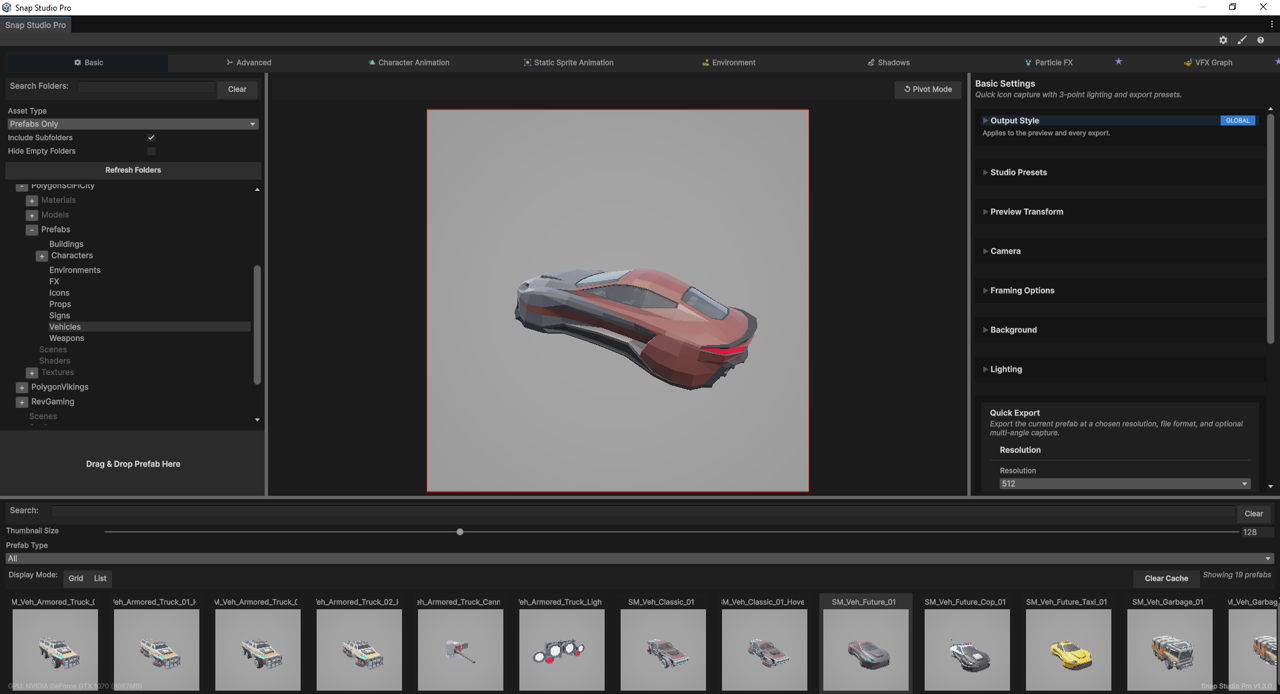 Left-dragging in the live preview to rotate the prefab